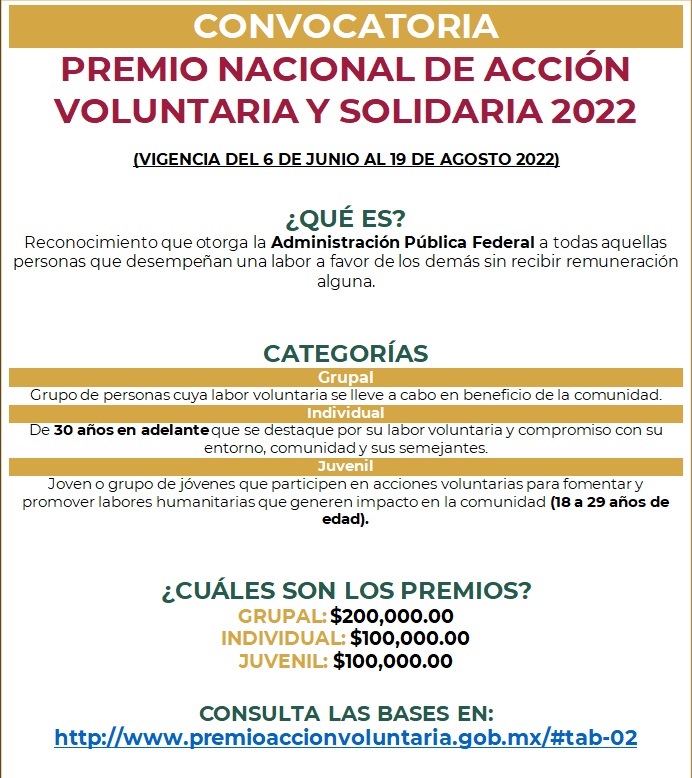 Convocatoria premio nacional de acción voluntaria y solidaria 2022