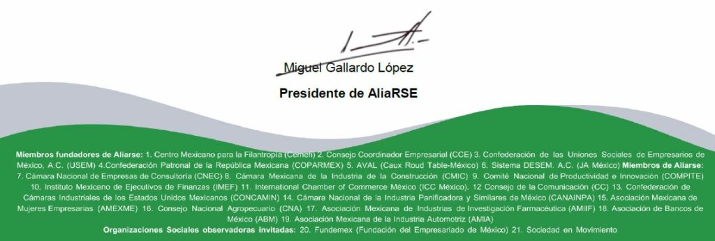 Pie de página con la firma del Presidente de AliaRSE  Miguel Gallardo López