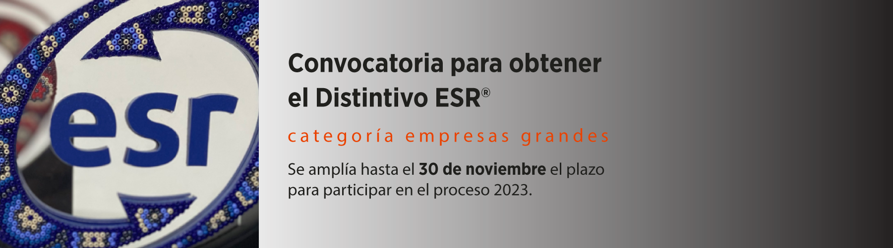 Convocatoria para obtener el Distintivo ESR® categoría empresas grandes Se amplía hasta el 30 de noviembre el plazo para participar en el proceso 2023.