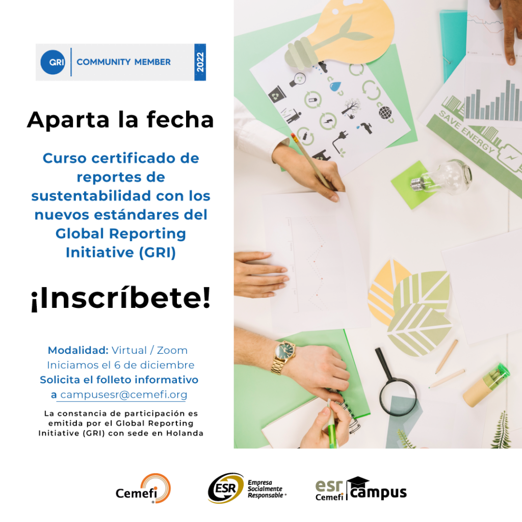 tenemos el último curso de GRI con los nuevos estándares, del 6 al 9 de diciembre, regístrate
