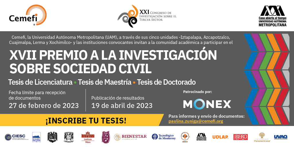 Convocatoria del Premio a la Investigación sobre Sociedad Civil. La demás información aparece en el cuerpo de esta nota.