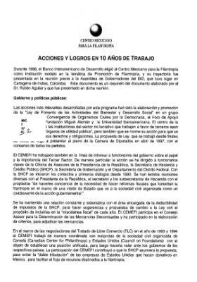 Acciones y logros en 10 años de trabajo Centro Mexicano para la Filantropía, A.C. México: Cemefi, 1988.