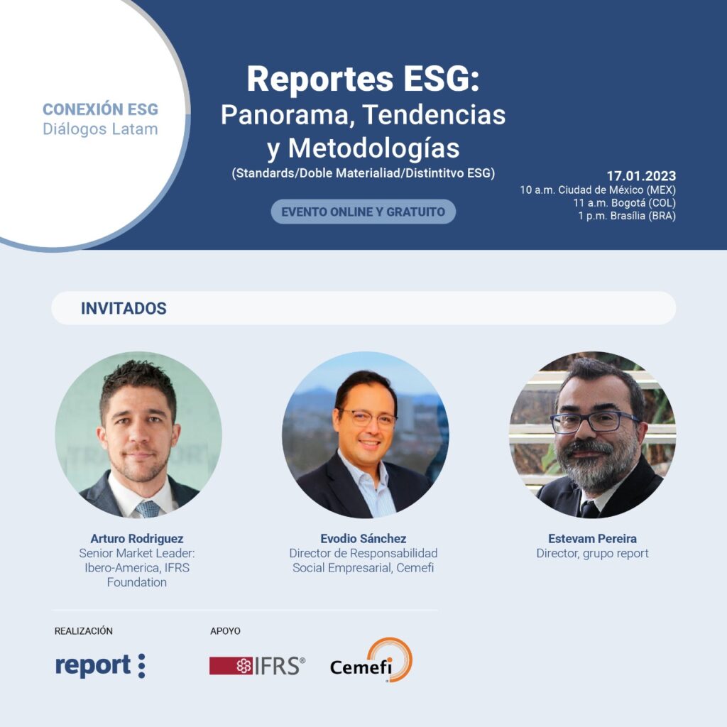 webinario con el tema "Reportes ESG: Panorama, Tendencias y Metodologías"