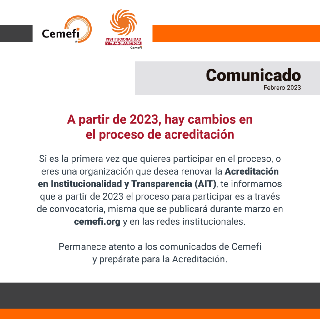 Comunicado. A partir de 2023 hay cambios en el proceso de acreditación en institucionalidad y transparencia.