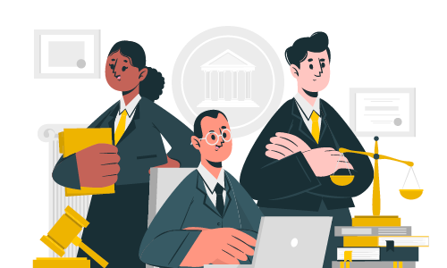 Imagen ilustrada de personas abogadas