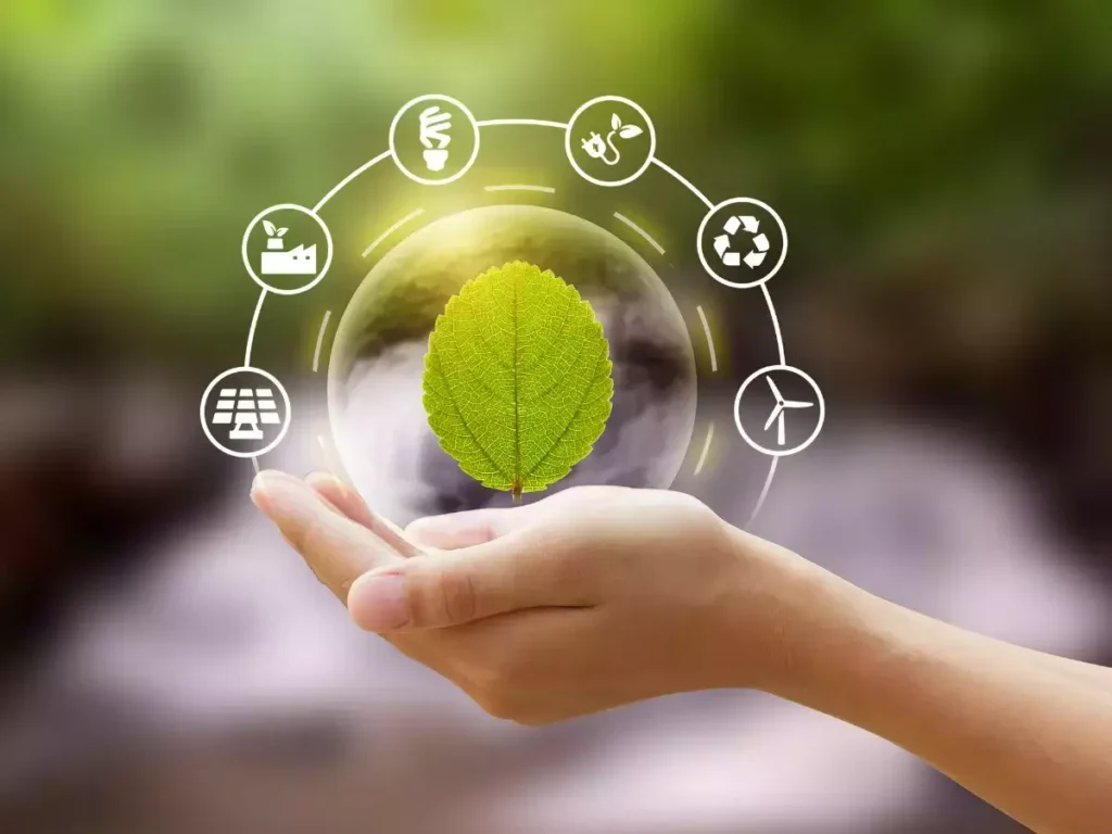 imagen ilustrativa sobre economía circular mano con elementos alusivos a medio ambiente