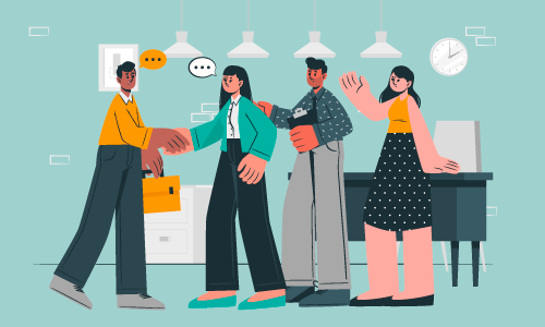 Imagen ilustrativa de personas dialogando e intercambiando saludos