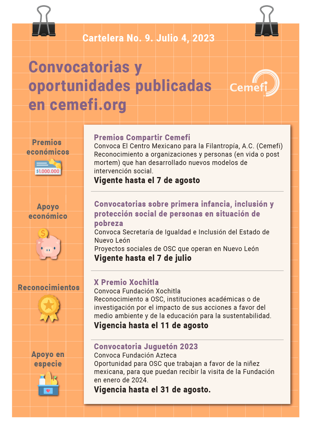 Cartelera de convocatorias para organizaciones de la sociedad civil