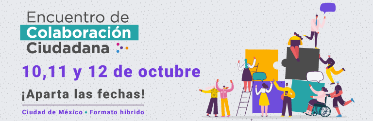 Gráfico ilustrativo de personas dialogando y en texto Aparta las fechas: 10, 11, 12 de octubre. Encuentro de colaboración ciudadana de Cemefi.