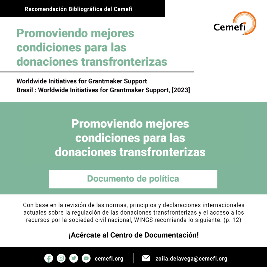 Portada del libro: Promoviendo mejores condiciones para las donaciones transfronterizas 