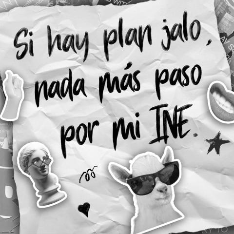 Meme con el texto "si hay plan jalo, nada más paso por mi INE" y un borrego con lentes oscuros.