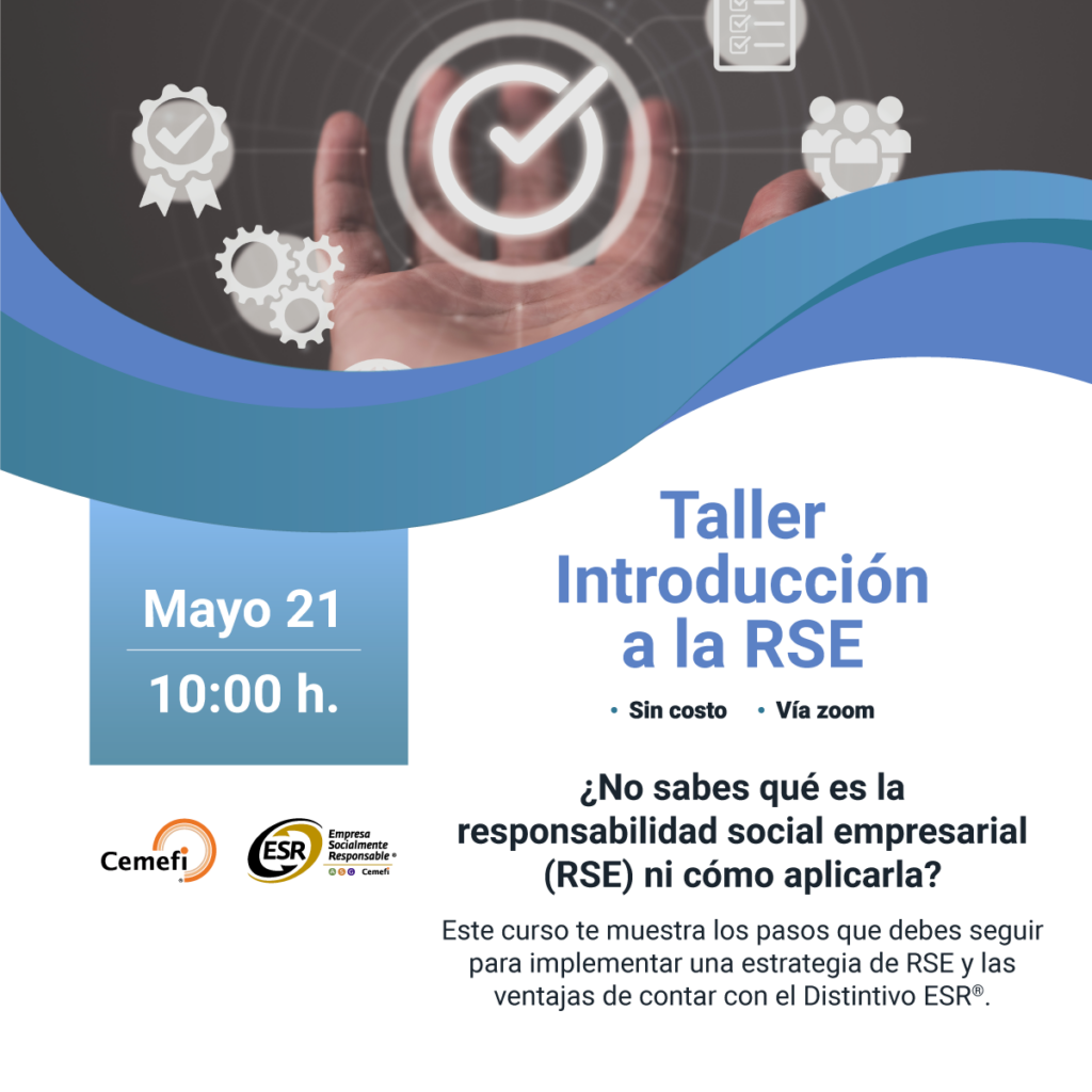 Imagen ilustrativa del Taller de Introducción a la RSE (responsabilidad social empresarial). Fecha 21 de mayo a las 10AM. 