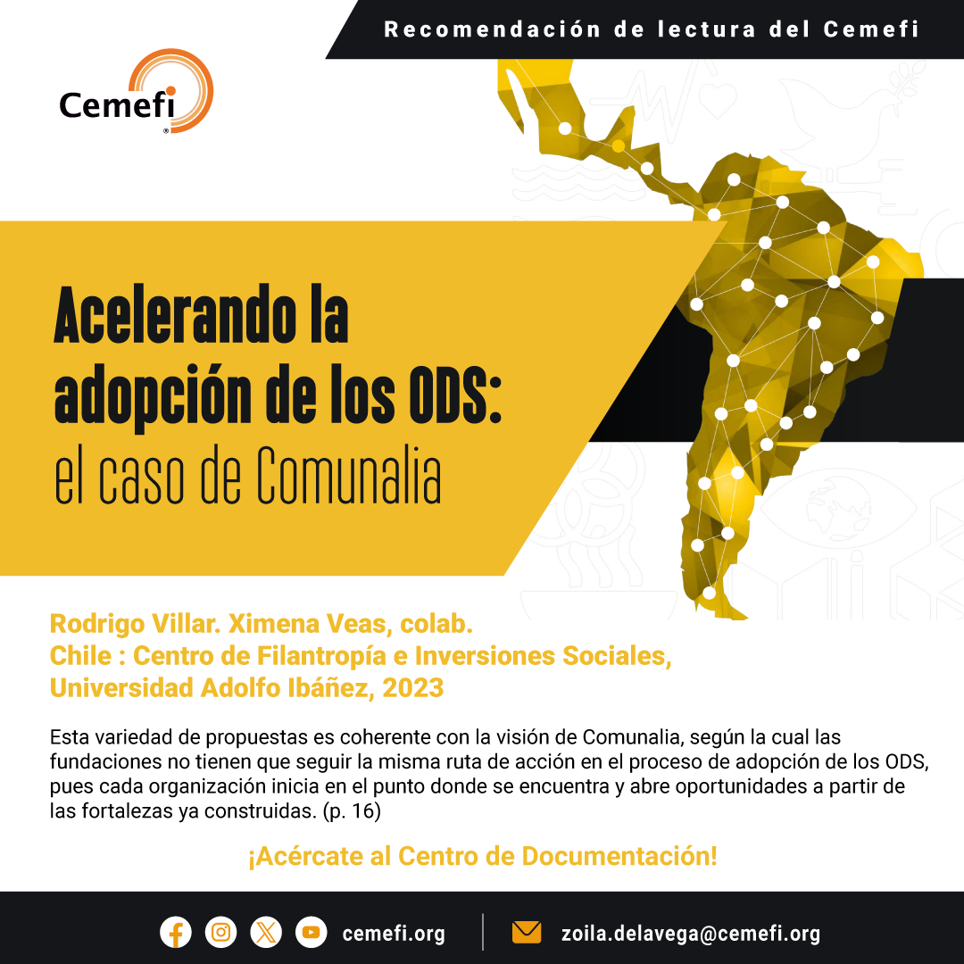 En imagen una ilustración del continente americano y el texto Acelerando la adopción de los ODS: el caso de Comunalia.