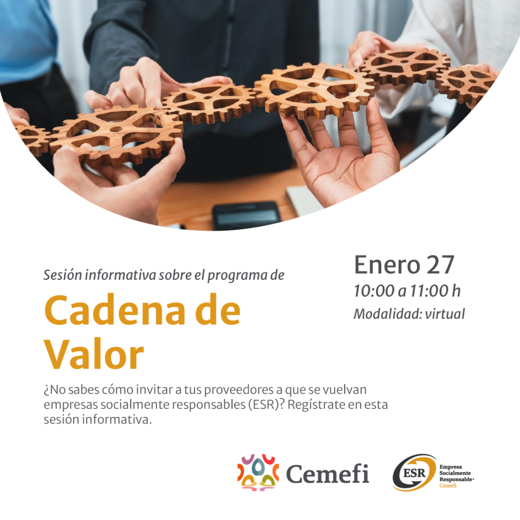 En imagen varias personas toman en sus manos engranes, aludiendo al trabajo colaborativo y los datos de la sesión informativa del programa cadena de valor. Toda la información se encuentra en el cuerpo de esta nota.