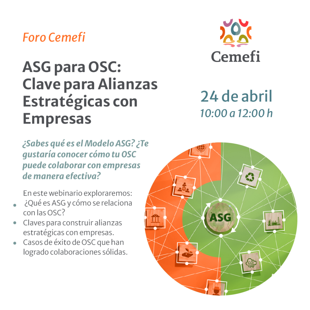 Gráfico del evento: virtual Foro Cemefi: ASG para OSC, clave para alianzas estratégicas con empresas