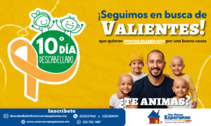 En imagen una persona adulta y cuatro niños sonrientes sin cabello y el texto ¿te animas? y Día Descabellado: las personas más valientes se unen por niñas y niños con cáncer