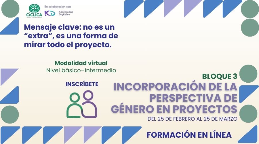 Imagen del curso de formación: “Inscripciones abiertas. Bloque 3. Incorporación de la perspectiva de género en proyectos. Aprovecha descuentos. Inscripciones hasta el 20 de febrero.”