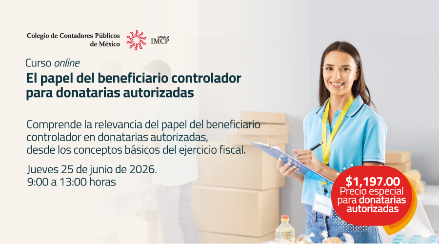 En imagen una mujer jóven con una pluma y escribiendo en un papel y el texto El papel del beneficiario controlador para donatarias autorizadas