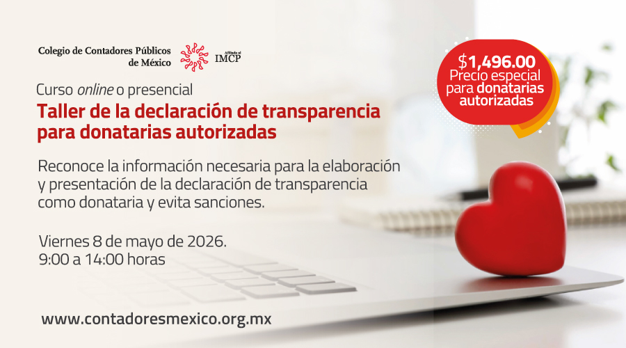 Taller de la declaración de transparencia para donatarias autorizadas y un corazon de plástivo frente a una laptop