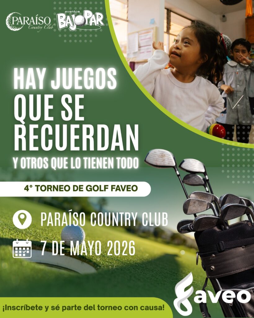 En imagen aparece una niña jugando y en el gráfico aparece el texto hay juegos que se recuerdan. torneo de golf faveo