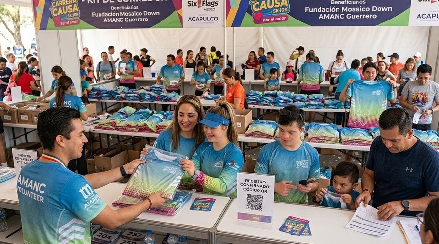 Personas asistiendo a recibir su kit de la carrera con causa