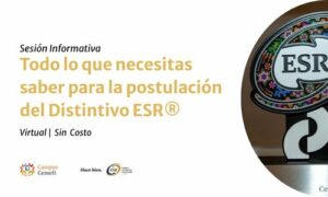Diseño promocional de Cemefi con fondo blanco. A la derecha aparece el texto: “Sesión Informativa virtual. Todo lo que necesitas saber para postular al Distintivo ESR®”.